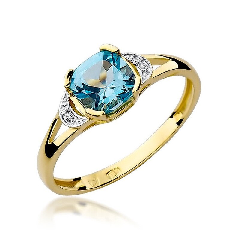14k Yellow Gold Ring with natural Topaz and Diamonds December Birthstone Engagement Anniversary Gift any size free Engraving