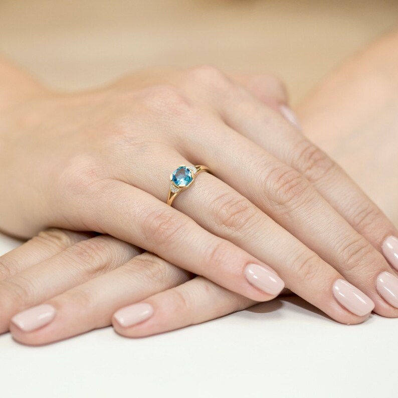 14k Yellow Gold Ring with natural Topaz and Diamonds December Birthstone Engagement Anniversary Gift any size free Engraving