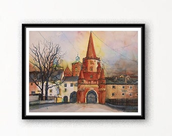Ingolstadt Kreuztor - large original watercolor 46x61