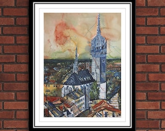 Lutherstadt Wittenberg Schlosskirche großes Aqurarell 46x61