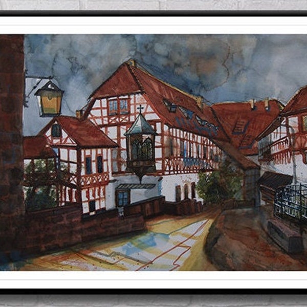 Eisenach Wartburg - großes original Aquarell 46x61