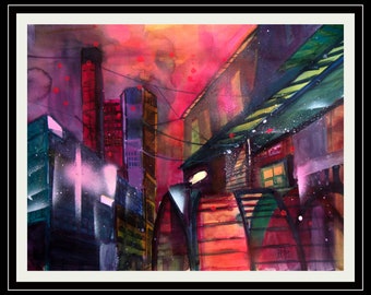 Berlin Potsdamer Platz Festival of lights 40 x 53 cm original watercolor