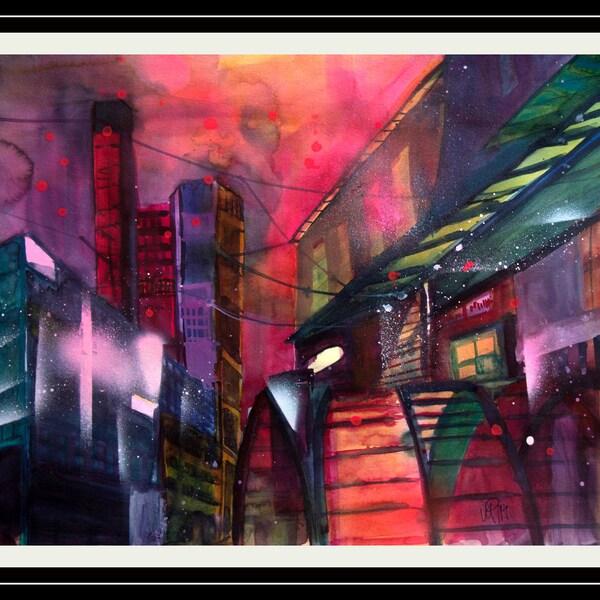 Berlin Potsdamer Platz Festival of lights 40x53 cm großes Originalaquarell