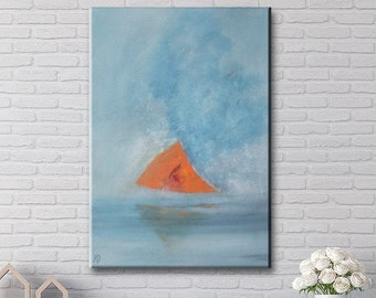 Sailboat in fog original acrylic painting 50x70