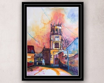 Farnstädt Church St. Sylvester - large original watercolor 46x61