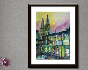 Halberstadt University of Applied Sciences Harz 46 x 61 cm large original watercolor painting