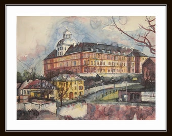 Weißenfels Schloss großes original Aquarell 46x61cm