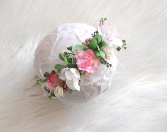 Baby hair wreath, newborn props, baby christening hair wreath, flower crown, boho floral hair accessories, newborn photography prop