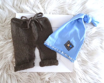 Baby Photography Boy Outfit Pants Hat Set Newborn Photo Shoot Baby Boy Baby Photography Baby Fashion for Boys Baby Photo Props