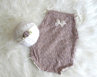 Newborn Outfit Baby Girl old-rose nude Bodysuit Hair Band Baby Photoshoot Baby Photography Baby Fashion Girl Photo Clothes Baby Photo Props
