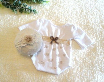 Newborn Outfit Baby Girl Set Beaded Bodysuit Hairband Baby Photo Shoot Baby Photography Baby Fashion Girl Photo Clothes Photo Props