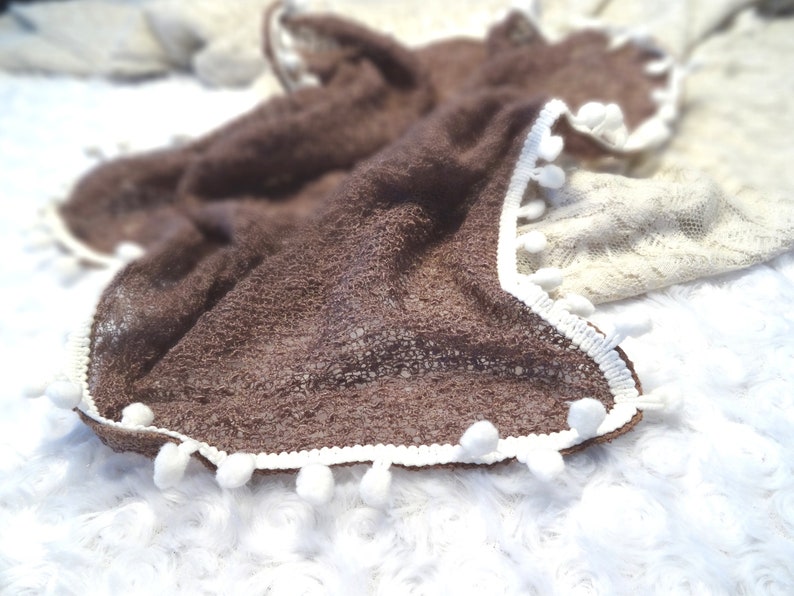 Photography prop pom pom knit blanket DUSTY MAUVE baby accessory photo prop Pom Pom Layer blanket Baby Posing Baby Photography photo shoot