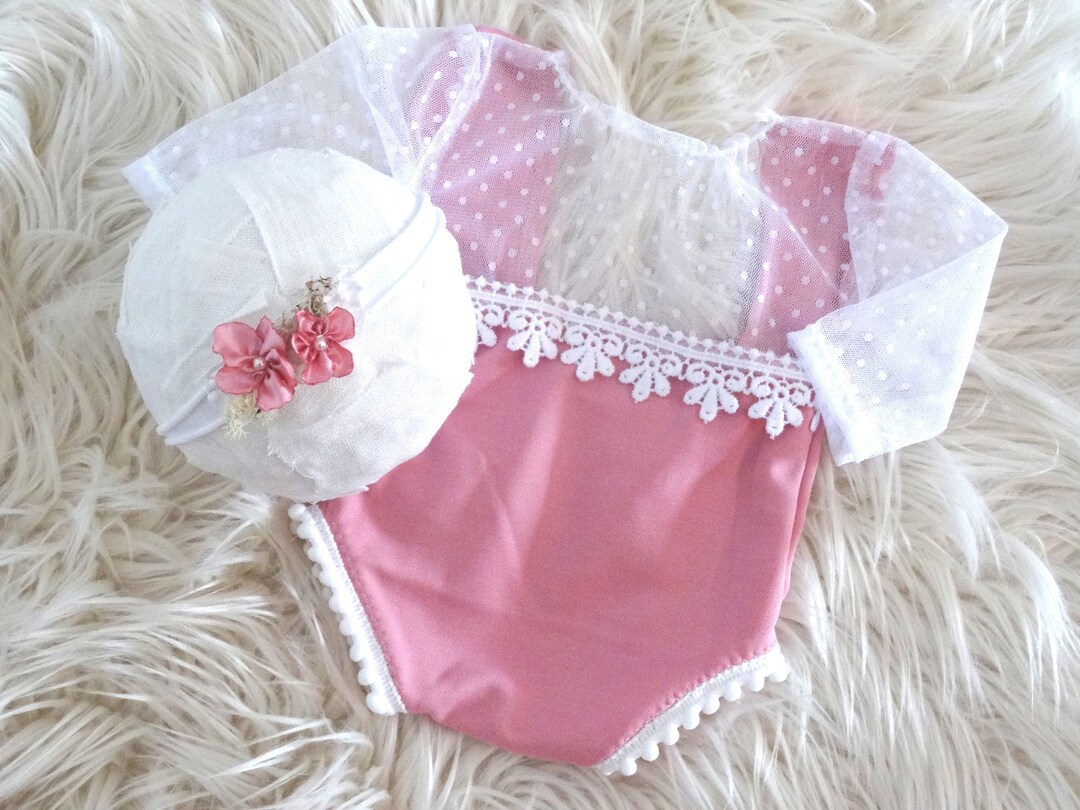 Newborn Outfit Baby Girl Lace Bodysuit Headband Set Baby Etsy