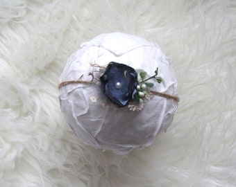 Newborn headband vintage baby hair band baptism newborn photo props handmade flower violet blue