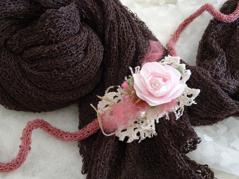 Baby Headband Wrap Set dark brown baby photo shoot baby photography prop accessory Handmade Newborn Wrap Hair Accessories