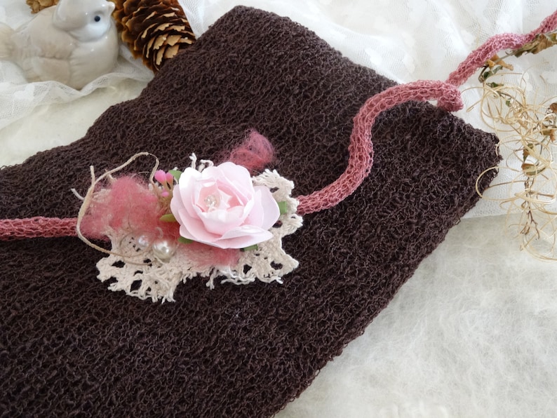 Baby Headband Wrap Set dark brown baby photo shoot baby photography prop accessory Handmade Newborn Wrap Hair Accessories