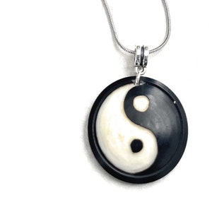 Tagua Pendant Necklace in Black, White TAG602, Handmade Vegetable Ivory Pendant, Tagua Nut Jewelry, Yin Yang Tagua Statement Necklace