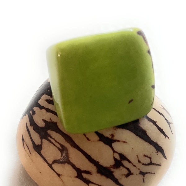 Tagua Nut Ring in Lime Green TAG806,  Eco-Friendly Tagua Ring, Organic Jewelry