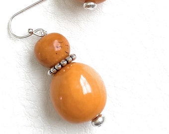 Tagua Earrings in Tangerine Orange TAG266, Orange Handmade Vegetable Ivory Tagua Nut Earrings