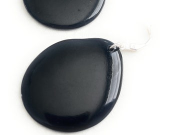 Aretes de Tagua Negra TAG194, Aretes Grandes de Marfil Vegetal Orgánico Negro, Joyería de Tagua Hecha a Mano