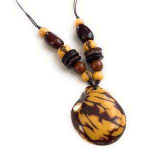 Yellow, Brown Tagua Necklace TAG612, Vegetable Ivory Necklace, Tagua Nut Necklace, Handmade Jewelry
