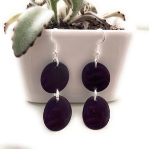 Purple Tagua Nut Earrings TAG247, Organic Vegetable Ivory Earrings in Purple, Handmade Tagua Earrings