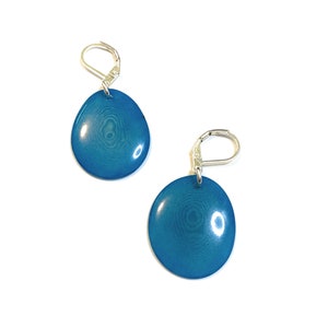 Turquoise Tagua Earrings Lever Back Lever, TAG297, Turquoise Blue Organic Vegetable Ivory Earrings, Handmade Tagua Jewelry