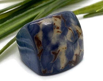 Tagua Nut Ring in Wash Blue TAG801,  Eco-Friendly Tagua Ring, Organic Jewelry