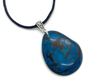 Turquoise Blue Tagua Pendant Necklace TAG649, Handmade Vegetable Ivory Necklace, Tagua Nut Jewelry, Tagua Marmol Pendant