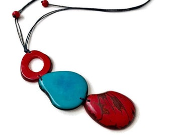 Chunky Statement Necklace Vegetable Ivory Necklace Tagua Necklace in Blue TAG669 Handmade Tagua Nut Necklace Tagua Nut Jewelry