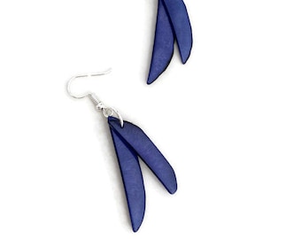 Blue Tagua Nut Earrings TAG263, Organic Vegetable Ivory Earrings in Blue, Handmade Tagua Earrings
