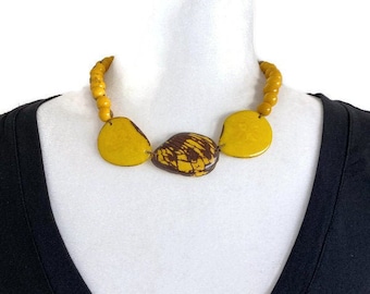 Tagua Necklace in Yellow TAG113, Tagua Nut Necklace, Organic Vegetable Ivory Necklace,  Eco Friendly Necklace