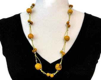 Tagua Necklace and Earings inYellow TAG138. Tagua Nut Jewelry, Handmade Eco Friendly Vegetable Ivory Necklace Set, Statement Necklace
