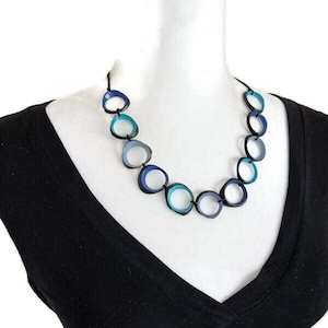 Tagua Nut Necklace in Blue Tag726, Light Weight Tagua Nut Jewelry, Vegetable Ivory Necklace