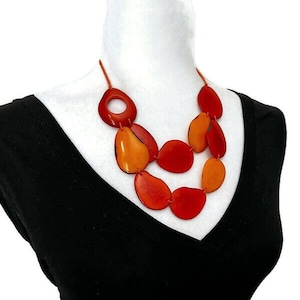 Orange Tagua Nut Necklace TAG614. Vegetable Ivory Bib Necklace orange tangerine Handmade Organic Tagua Jewelry, Tagua Nut Bib Necklace