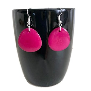 Pink Tagua Earrings TAG272, Fuchsia Organic Vegetable Ivory Earrings, Handmade Tagua Jewelry