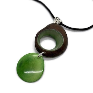 Green Tagua Pendant Necklace TAG652, Handmade Vegetable Ivory Necklace, Tagua Nut Jewelry, Tagua Statement Necklace