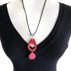 Pink Tagua Pendant Necklace TAG652, Handmade Vegetable Ivory Necklace, Rose Pink Tagua Statement Necklace