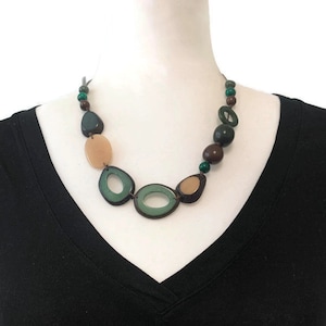 Tagua Nut Necklace and Earrings in Green, Brown, Organic vegetable ivory necklace Tag538