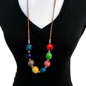 Tagua Nut Necklace in Multi Color TAG591, Vegetable Ivory Necklace in  Blue, Green, Pink, Yellow, Gray and Orange, Tagua Necklace Set