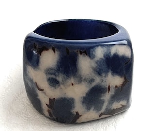 Tagua Nut Ring in Royal Blue TAG801, Eco-Friendly Tagua Ring, Organic Jewelry