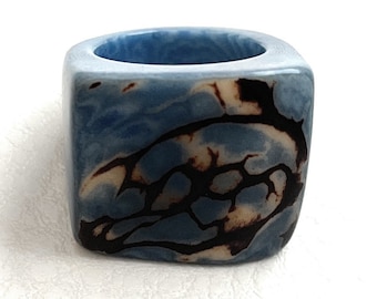 Tagua Nut Ring in Blue TAG802, Eco-Friendly Tagua Ring, Organic Jewelry