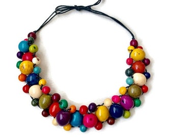 Chunky Statement Necklace Vegetable Ivory Necklace Tagua Necklace in Blue TAG669 Handmade Tagua Nut Necklace Tagua Nut Jewelry
