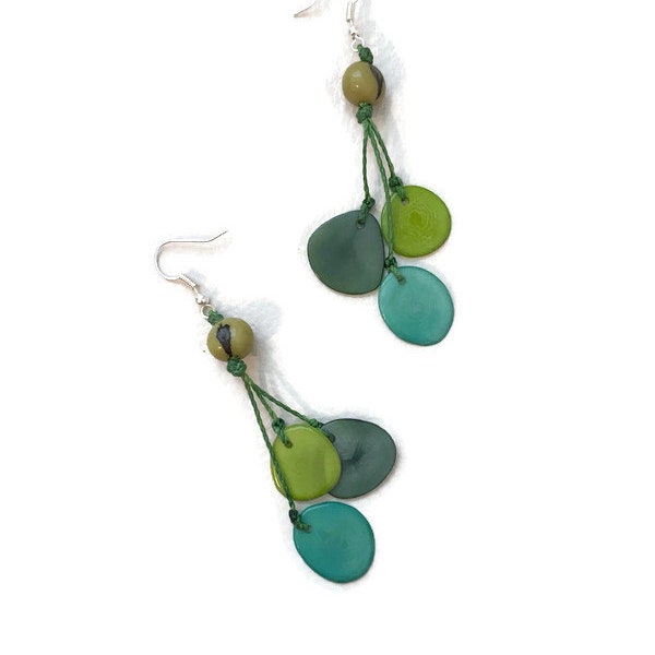 Tagua Nut Earrings TAG276 in Green Organic Vegetable Ivory Earrings, Handmade Tagua Jewelry