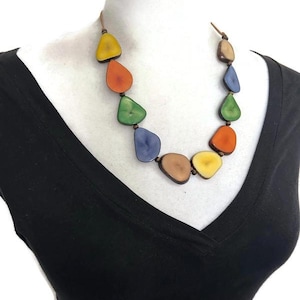 Tagua Necklace and Earrings in Multi Color TAG681, Organic  Necklace, Tagua Nut Jewelry, Handmade Necklace Set