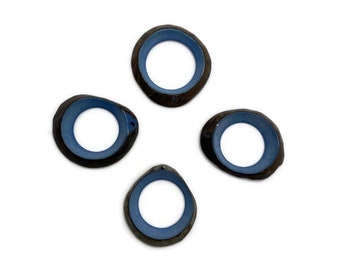 Tagua Nut Donut Beads in Blue 30mm-35mm TGP103 (4 Pieces), Blue Tagua Craft Beads