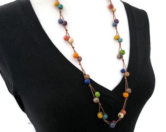 Rainbow Acai Seed Necklace Set Tag515, Long Necklace and Earrings in Multi Color, Organic Necklace Eco friendly