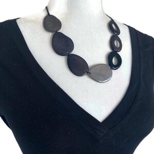 Tagua Necklace in Black and Gray TAG657, Tagua Nut Slice Necklace, Organic Necklace,  Eco Friendly Necklace