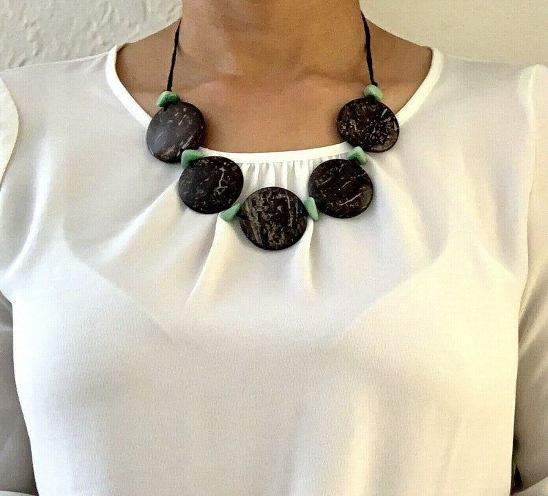Handcrafted Organic Necklace in Mint Green TAG155 Tagua /& Coconut Necklace