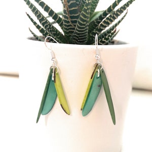 Blue, Pink and Green Tagua Earrings TAG267, Organic Vegetable Ivory Earrings, Handmade Tagua nut Jewelry